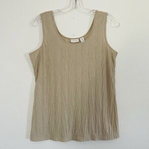 Chicos‎ Womens Gold Metallic Shimmer Crinkle Tank Top Scoop Neck Sleeveless Med